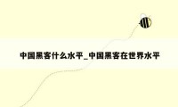 中国黑客什么水平_中国黑客在世界水平