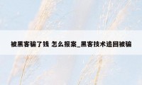 被黑客骗了钱 怎么报案_黑客技术追回被骗