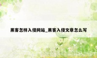 黑客怎样入侵网站_黑客入侵文章怎么写